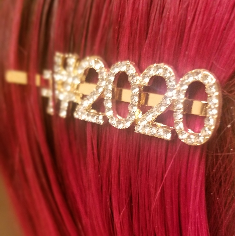 #2020 Happy New Year rhinestone hair clips